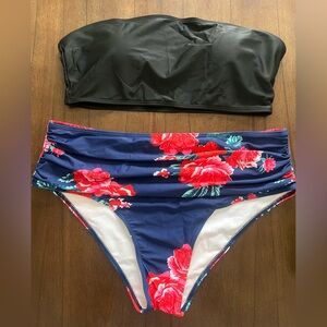 Floral Bikini Set with Black Bandeau